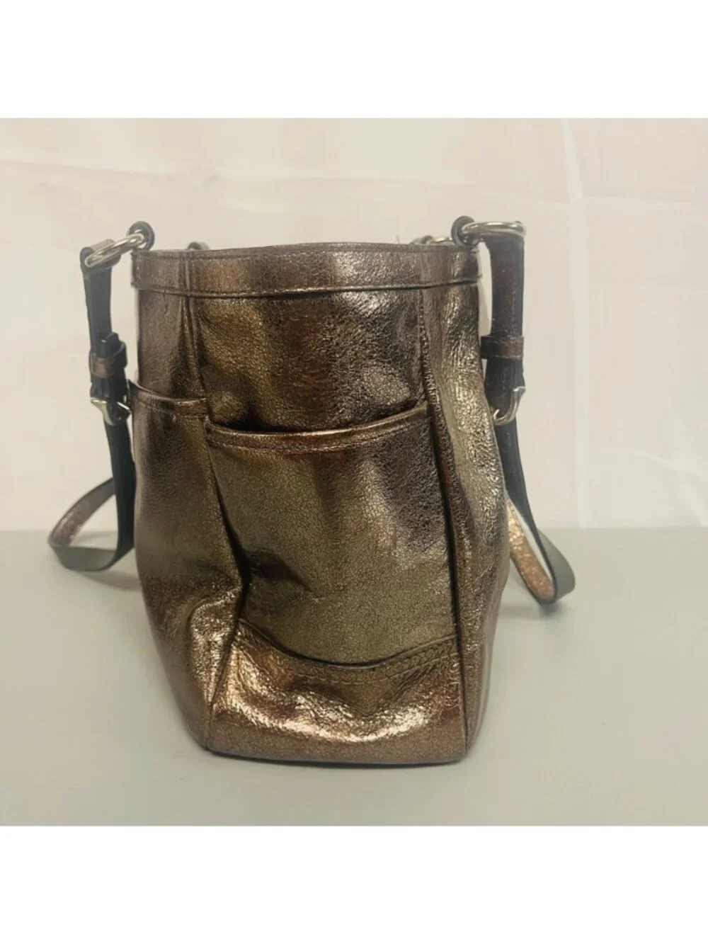 Coach Metallic Bronze Leather Tote Bag